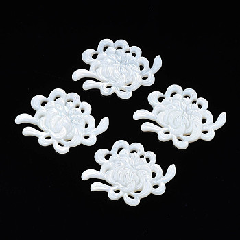 Natural White Shell Cabochons, Flower, 23.5x33x2.5~3mm
