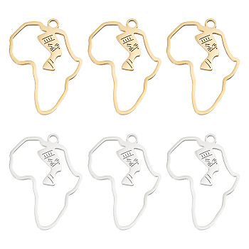 12Pcs 2 Colors 201 Stainless Steel Pendants, Map of Africa, Golden & Stainless Steel Color, 27x20x1.5mm, Hole: 1.8mm, 6pcs/color