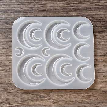 DIY Silicone Cabochons Molds, Resin Casting Molds, for UV Resin, Epoxy Resin Jewelry Making, Moon Pattern, 130x117x8mm, Inner Diameter: 4~15x13~48mm