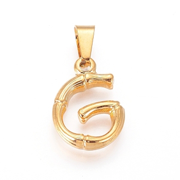 304 Stainless Steel Pendants, Bamboo Style, Letter, Golden Color, Letter.G, 19x14x3.5mm, Hole: 3x7mm