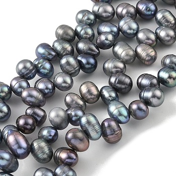 Dyed Natural Cultured Freshwater Pearl Beads Strands, Top Drilled, Rice, Black, 6~7mm, Hole: 0.6mm, about 35pcs/strand, 7.09 inch(18cm)