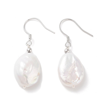 Natural Pearl Dangle Earrings for Women, with Sterling Silver Pins, Beige, 32~33x10.5~11mm