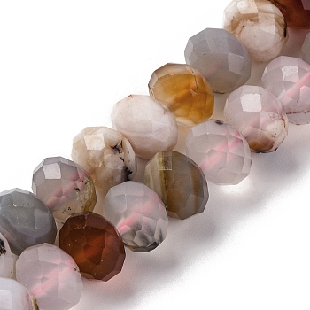 Natural Cherry Blossom Agate Beads Strands, Faceted, Rondelle, 9x7mm, Hole: 1mm, about 53pcs/strand, 15.35''(39cm)