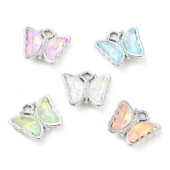 Glass Pendants, with Alloy Findings, Butterfly, Silver, 14.5x16x4mm, Hole: 2mm