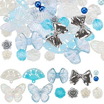 DIY Jewelry Making Finding Kit, Including Plastic Leaf & Plastic Butterfly & Acrylic Fan Pendants, Acrylic Flower, Plastic Bear Cabochons, Mixed Color, 212Pcs/set