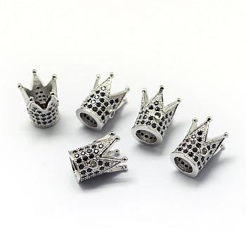 Rack Plating Brass Cubic Zirconia Beads, Long-Lasting Plated, Crown, Platinum, 12x10x10mm, Hole: 1.5mm