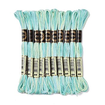 10 Skeins 6-Ply Polyester Embroidery Floss, Cross Stitch Threads, Segment Dyed, Turquoise, 0.5mm, about 8.75 Yards(8m)/skein
