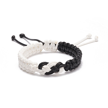 Waxed Polyester Braided Cord Bracelet, Adjustable Bracelet for Men Women, Black and White, Inner Diameter: 2-3/8~3-1/2 inch(6~9.5cm)