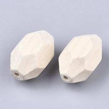 Unfinished Wood Beads, Natural Wooden Beads, Faceted, Oval, PapayaWhip, 32x18.5x20.5mm, Hole: 3mm