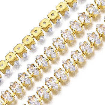 Horse Eye Cubic Zirconia Strass Chains, Gold Plated Brass Link Chains, Soldered, with Spool, Clear, 6mm, about 16.40 Feet(5m)/Roll