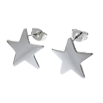 201 Stainless Steel Stud Earrings, with 304 Stainless Steel Pins, Plain Star, Stainless Steel Color, 15.5x15.5mm