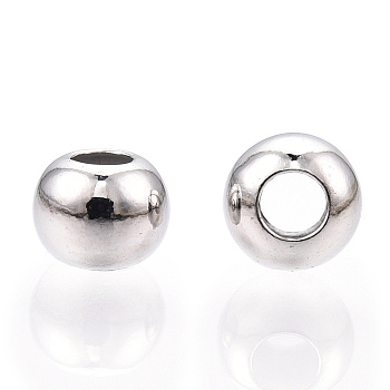 Rhodium Plated 925 Sterling Silver Beads, Round, Real Platinum Plated, 4x3mm, Hole: 1.8mm