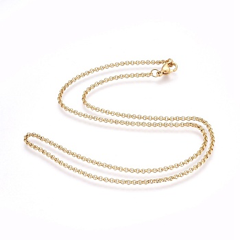 304 Stainless Steel Rolo Chain Necklaces, with 304 Stainless Steel Beads and Clasps, Golden, 17.5 inch(44.8cm), 2mm
