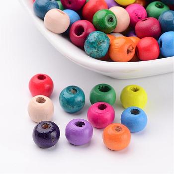 Dyed Lead Free Round Natural Wood Beads, Nice for Children's Day Gift Making, 8mmx7mm, hole: 3mm