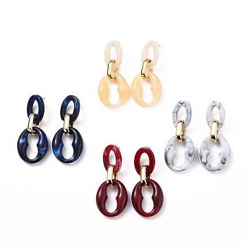 Imitation Gemstone Style Acrylic Dangle Stud Earrings, with CCB Plastic Linking Rings, Steel Pin and Ear Nuts, Oval, Mixed Color, 60.5x26x18mm, Pin: 0.6mm
