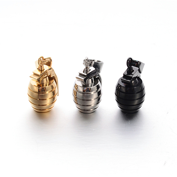 304 Stainless Steel 3D Grenade Mini Pendants, Mixed Color, 23x12.5x11.5mm, Hole: 4.5x9mm