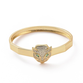 Cubic Zirconia Leopard Hinged Bangle, Brass Jewelry for Women, Golden, Inner Diameter: 2-1/8x2-1/4 inch(5.35x5.8cm)