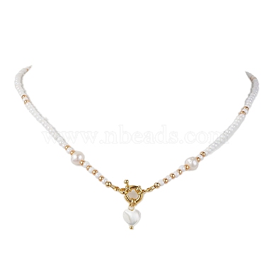 Halskette mit Herzanhänger aus Naturperlen(NJEW-MZ00024-01)-4
