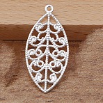 Brass Pendants, Hollow Leaf Charms, Silver, 25x13mm(KK-F928-04S)