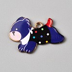 Zinc Alloy Enamel Pendants, Dog Charm, Light Gold, Dark Blue, 17.5~18x25x1mm, Hole: 2mm(ENAM-CJC0013-20B)