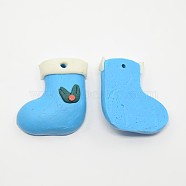 Handmade Polymer Clay Beads, Christmas Shoes, Blue, 21mm long, 20mm wide, 9mm thick, hole: 1.5mm(FM165Y-3)