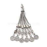 Tibetan Style Alloy Curb Chain Tassel Big Pendants, Flat Round, Antique Silver, 98x8.5mm, Hole: 5mm(FIND-K013-01AS-03)