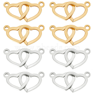 12Pcs 2 Colors 304 Stainless Steel Connector Charms, Double Heart Links, Golden & Stainless Steel Color, 12x20x1mm, Hole: 1.6mm, 6pcs/color(STAS-BBC0002-20)
