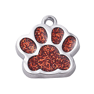 Alloy Enamel Charms, with Glitter Powder, Dog Paw Prints, Platinum, Dark Red, 17.7x16.6x2mm, Hole: 2mm(ENAM-TAC0001-05D)