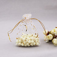 Rectangle Organza Drawstring Bags, Gold Stamping Moon and Star Pattern, White, 9x7cm(CON-PW0001-056A-01)