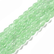 Cat Eye Beads Strands, Faceted, Teardrop, Pale Green, 8x6mm, Hole: 0.9mm, about 45pcs/strand, 14.76~14.96 inch(37.5~38cm)(CE-N014-02C-08)