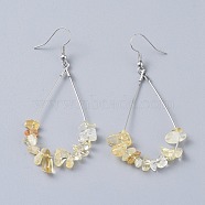Dangle Earrings, with Natural Citrine Chips, Platinum Plated Brass Earring Hooks and teardrop, Pendants, 71~75mm, Pendant: 53.5~59mm, Pin: 0.5mm(EJEW-E255-B23)