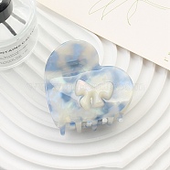 Heart with Bowknot Cellulose Acetate(Resin) Claw Hair Clips, Hair Accessories for Women Girl, Deep Sky Blue, 70x65x53mm(PW-WG50019-08)