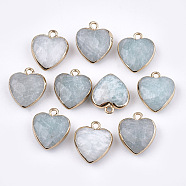 Electroplate Natural Amazonite Pendants, with Cadmium Free & Nickel Free & Lead Free Iron Findings, Faceted, Heart, Golden, 16~17x14~15x6~7mm, Hole: 1.8mm(G-T112-03C)