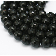 Natural Tourmaline Beads Strands, Faceted, Round, Black, 8mm, Hole: 1mm(G-H1602-8mm)