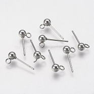 Non-Tarnish 202 Stainless Steel Ball Stud Earring Findings, with 304 Stainless Steel Pins and Loop, Round, Stainless Steel Color, 15mm, Hole: 1.7mm, Pin: 0.7mm(STAS-F141-06P-4mm)