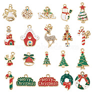 40Pcs 20 Style Christmas Rack Plating Alloy Enamel Pendants, with Crystal Rhinestone, Mixed Shapes, Mixed Color, 12.5~26x9~20x1.5~4.5mm, Hole: 1.2~2mm, 2pcs/style(ENAM-TA0001-54)