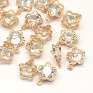 Flower Alloy Charms, with Cubic Zirconia, Light Gold, 12x9x5mm, Hole: 1mm(X-ZIRC-R007-044A-03)