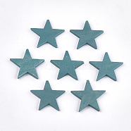 Painted Natural Wood Beads, Half Drilled, Star, Steel Blue, 35~36x38x4mm, Half Hole: 1.2mm(WOOD-T021-13F)