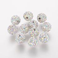 Polymer Clay Rhinestone Beads, Grade A, Round, Pave Disco Ball Beads, Crystal AB, 8x7.5mm, Hole: 1mm(RB-K050-8mm-C30)