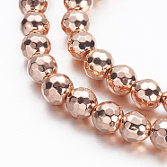 Electroplate Non-magnetic Synthetic Hematite Beads Strands, Faceted(128 Facets), Round, Rose Gold Plated, 6mm, Hole: 0.8mm, about 60pcs/strand, 15.7 inch(G-A170-06B-RRG)