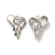 Glass Pandants, with Rack Plating Platinum Alloy Findings, Nickel Free, Melting Heart Charms, Clear, 20x15x4mm, Hole: 1.6mm(PALLOY-O106-01P-01)