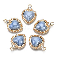 Porcelain Pendants, with Light Gold Plated Brass Findings and Crystal Rhinestone, Heart, Cornflower Blue, 23x16x5mm, Hole: 1.8mm(KK-N235-038A)