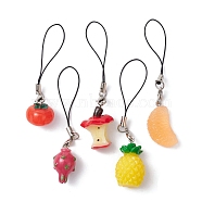 Fruits Resin Pendant Mobile Straps, Nylon Cord Mobile Accessories Decoration, Mixed Shapes, Mixed Color, 7.5~9.5cm(HJEW-JM01348)