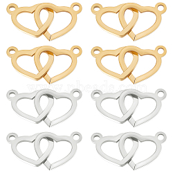 12Pcs 2 Colors 304 Stainless Steel Connector Charms, Double Heart Links, Golden & Stainless Steel Color, 12x20x1mm, Hole: 1.6mm, 6pcs/color(STAS-BBC0002-20)