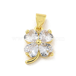 Rack Plating Brass Pave Cubic Zirconia Charms, Cadmium Free & Lead Free, Long-Lasting Plated, Clover, Real 18K Gold Plated, 14.5x10.5x4.5mm, Hole: 3x5mm(KK-G513-09G)