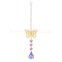 Glass Pendant Decorations, Suncatchers, with Brass Findings & Octagon Glass Beads, for Home Decorations, Butterfly Pattern, 300mm(DJEW-PW0008-15A)