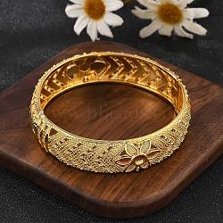 Brass Bangles for Women, Flower, Rack Plating, Golden, 5/8 inch(1.55cm), Inner Diameter: 2-3/8 inch(5.95cm)(BJEW-D313-07G)