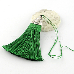 Polyester Tassel Pendant Decorations with Antique Silver CCB Plastic Findings, Green, 80x20x11mm(X-AJEW-R054-08)