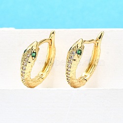 Snake Brass Micro Pave Cubic Zirconia Hoop Earrings, Long-Lasting Plated, Lead Free & Cadmium Free, Real 18K Gold Plated, 17x16x4.5mm(EJEW-H157-07G)