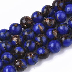 Assembled Bronzite and Natural Lapis Lazuli Beads Strands, Round, 8mm, Hole: 1.4mm, about 46~47pcs/strand, 15.15 inch(38.5cm)(G-S366-026A)